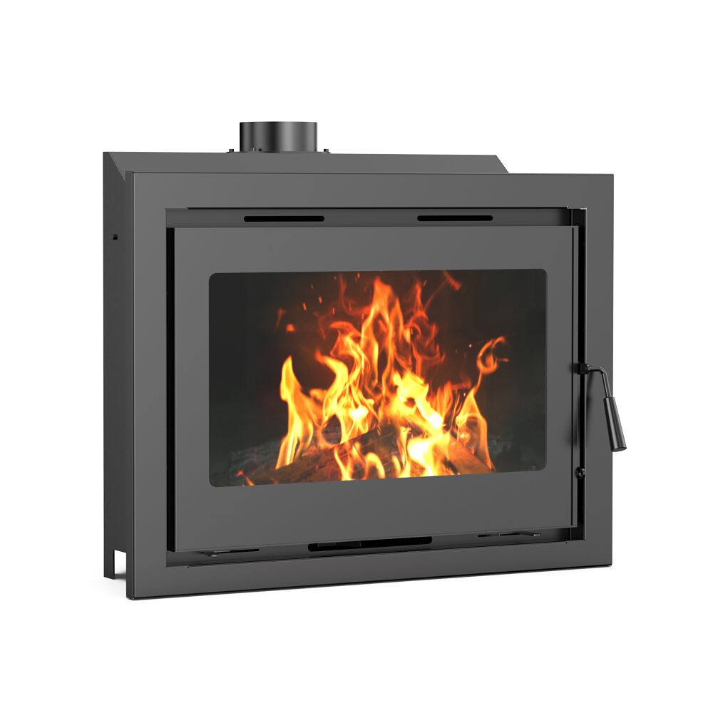 Focar de semineu pe lemne, 16 kW, din fonta turnata si otel.