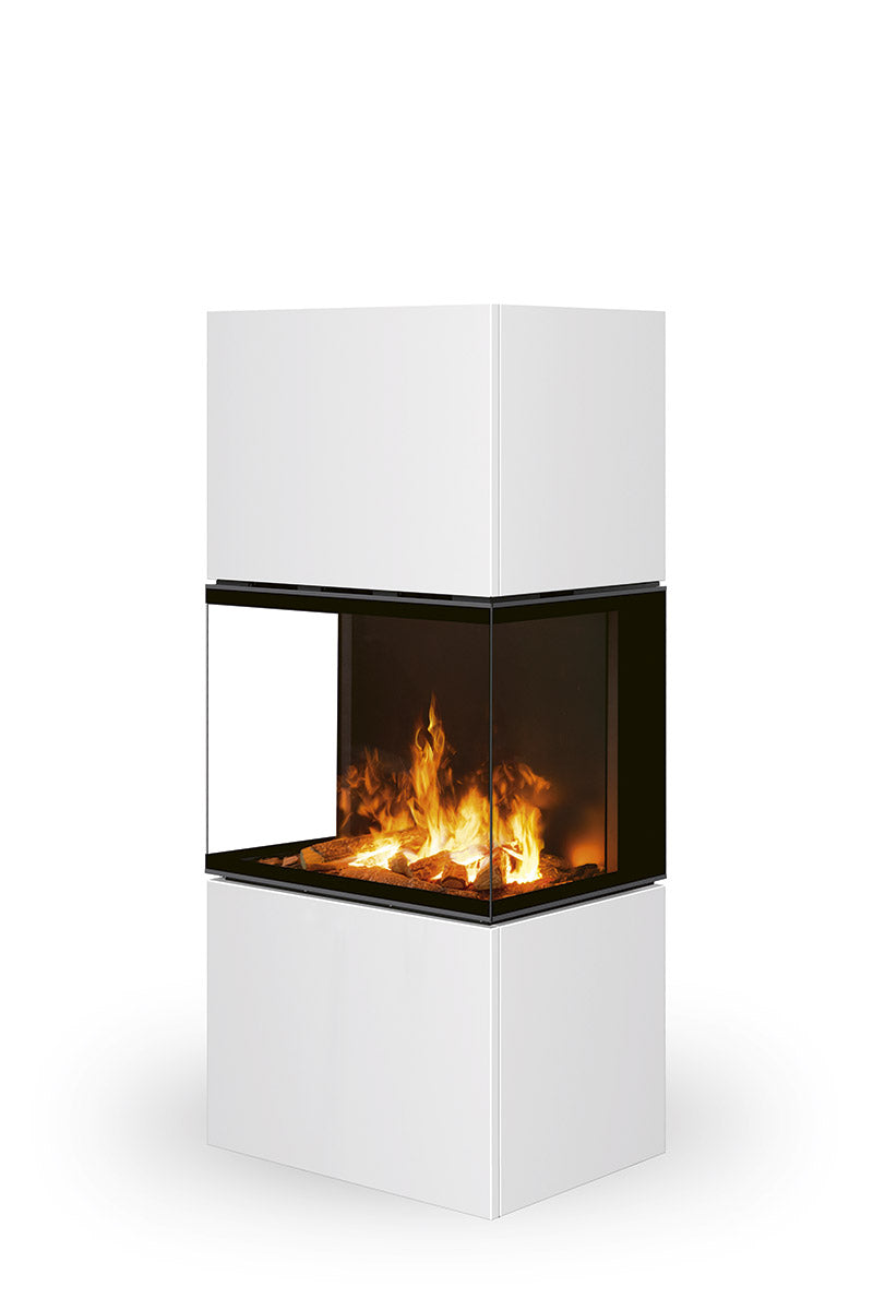 Semineu electric complet, placat cu ceramica alba, geam cu trei laturi, brand Romotop