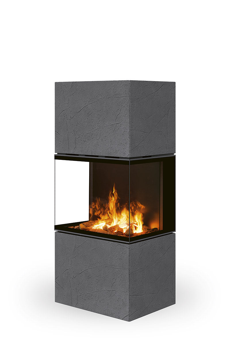 Semineu electric complet, cu finisaj thermaline gri inchis, geam cu trei laturi, brand Romotop