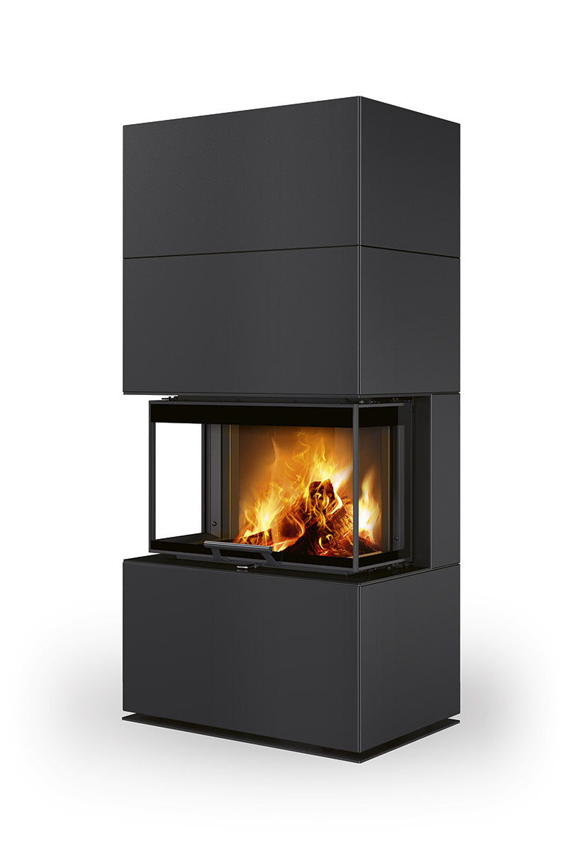 Semineu modular metalic, negru, geam cu trei laturi, gata de montat, model CARA C de la Romotop