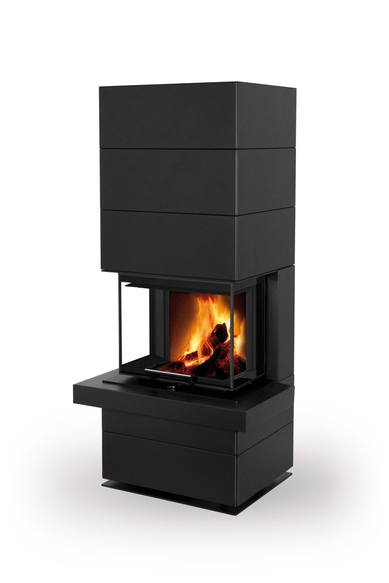 Semineu modular metalic, negru, slim cu trei laturi de sticla, fabricat de Romotop