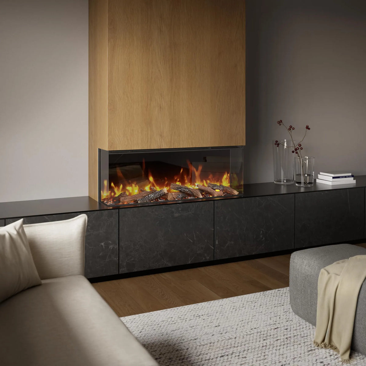 Focar electric British Fires New Forest 1200 Signature montaj pe 3 laturi sub panou de lemn