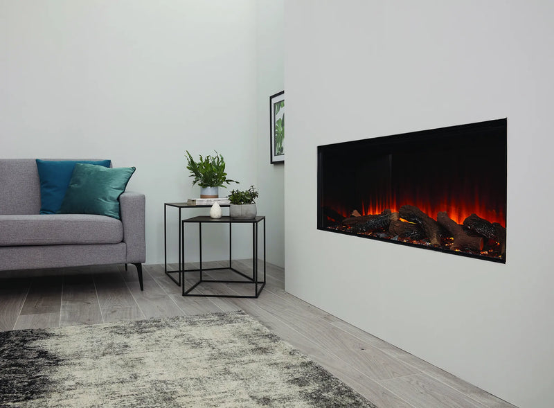 Focar electric British Fires New Forest 1200 Signature montaj frontal in perete alb, living