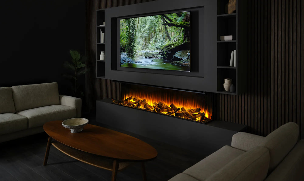Focar electric British Fires New Forest 1600 Black Edition in perete media sub televizor, living seara