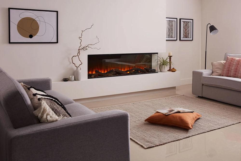 Focar electric British Fires New Forest 1600 Signature montaj pe colt, living, vedere laterala