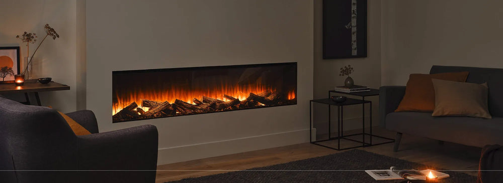 Focar electric British Fires New Forest 1900 Signature incorporat in perete, living seara, cadru larg