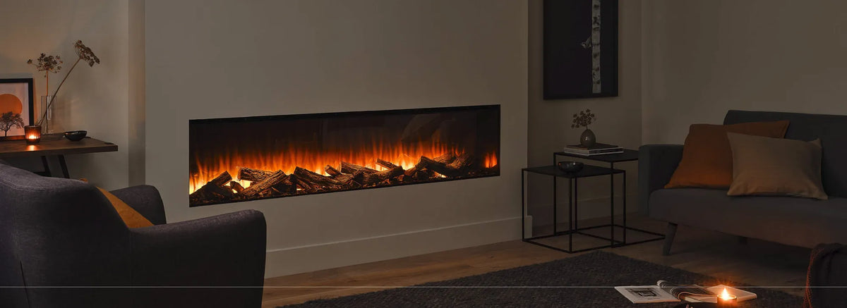 Focar electric British Fires New Forest 1900 Signature incorporat in perete, living seara, cadru larg