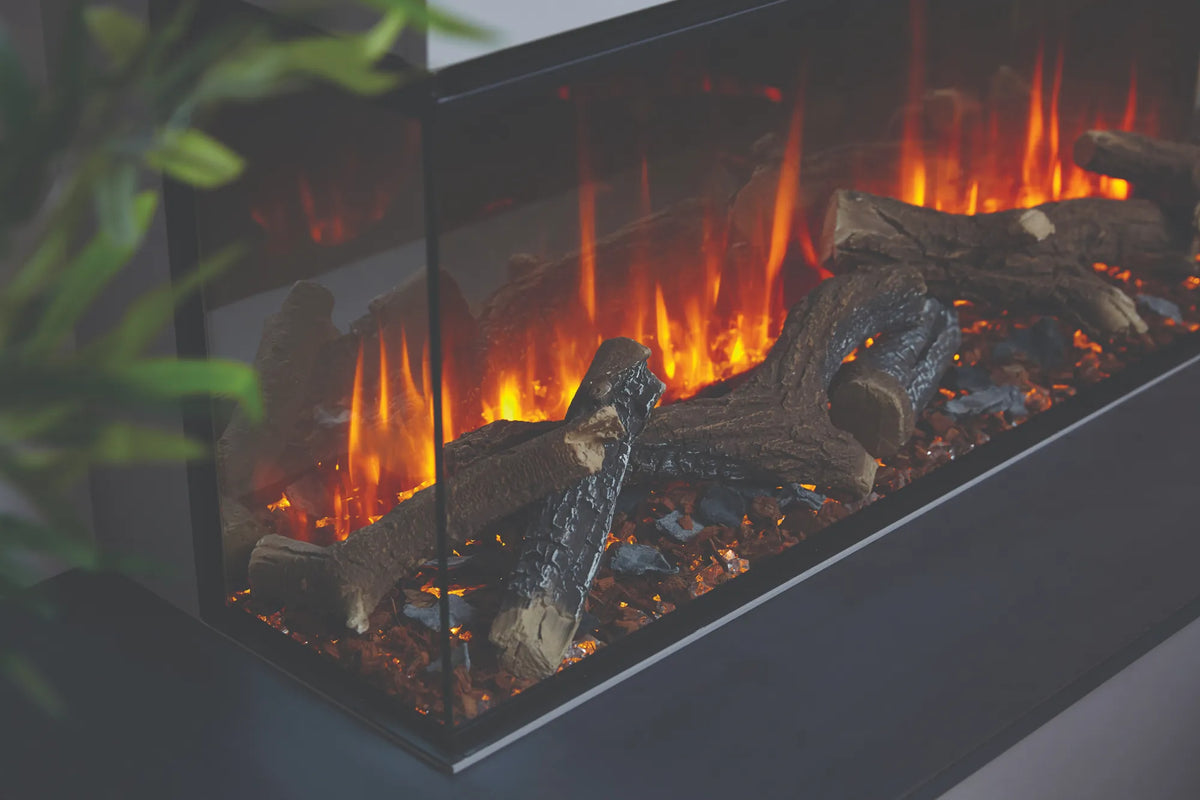 Focar electric British Fires New Forest 2400 Signature detaliu busteni ceramici si flacara