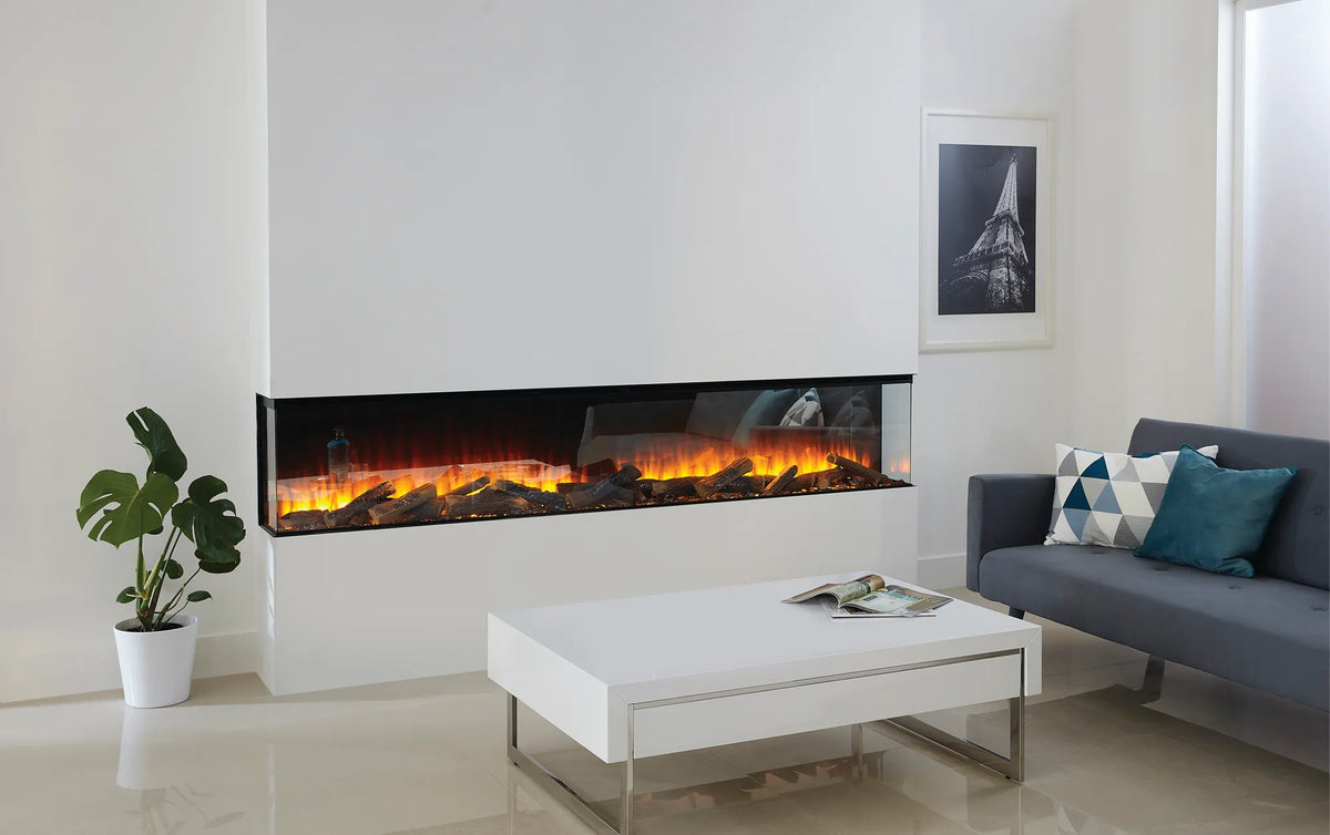 Focar electric British Fires New Forest 2400 Signature montaj pe 3 laturi, living alb