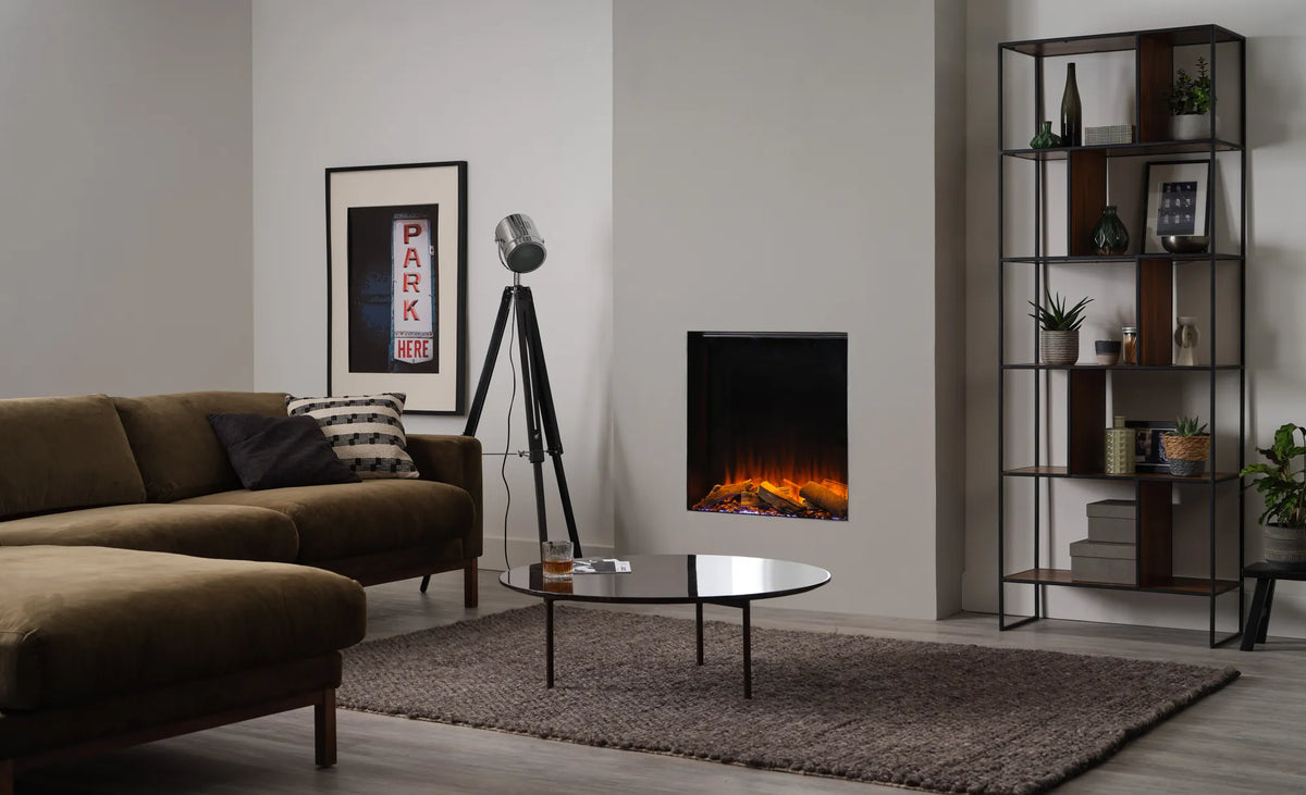 Focar electric British Fires New Forest 650 Signature incorporat in perete, living modern, cadru larg