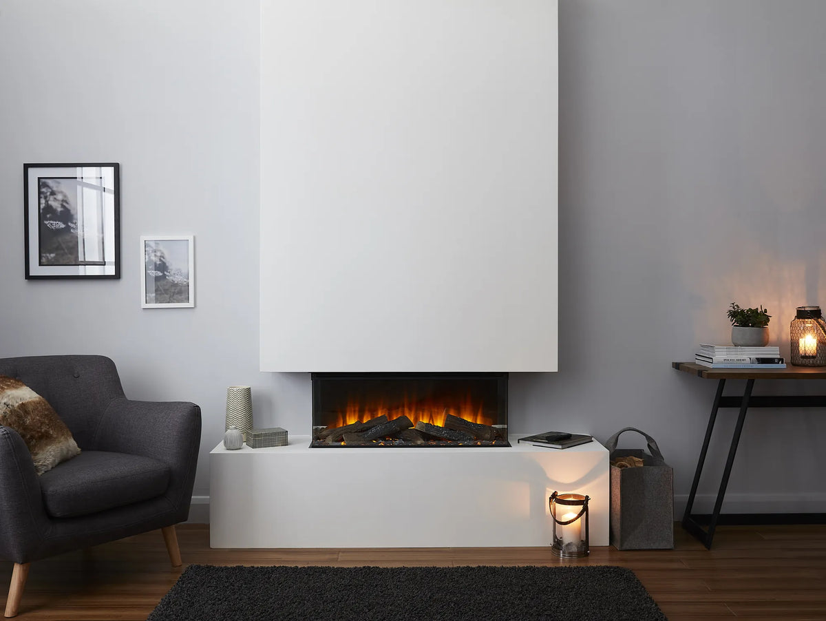 Focar electric British Fires New Forest 870 Signature incorporat sub semineu de zidarie, living gri