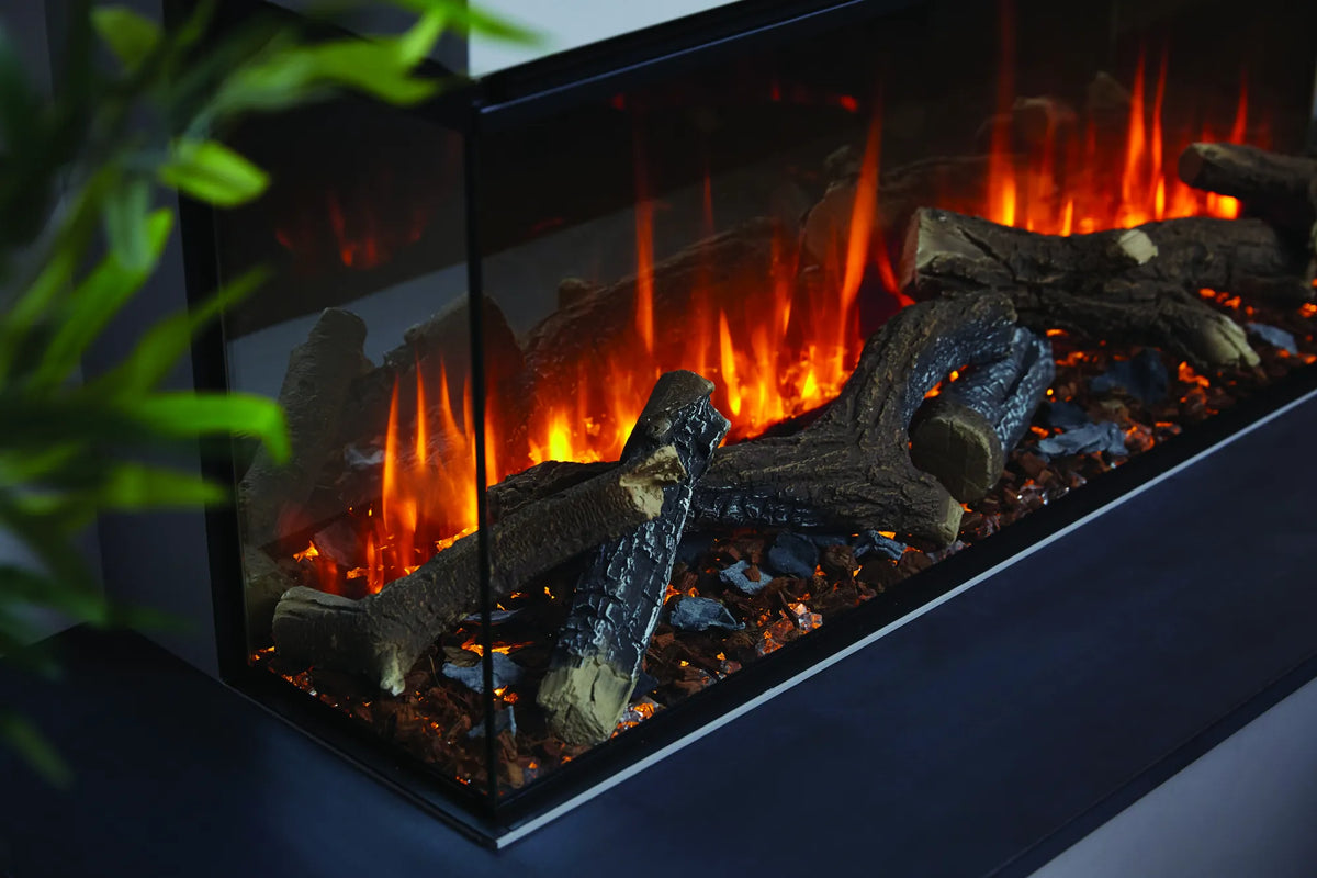 Decor Signature Forest View pentru focarele electrice British Fires New Forest, busteni ceramici pe aschii si coaja
