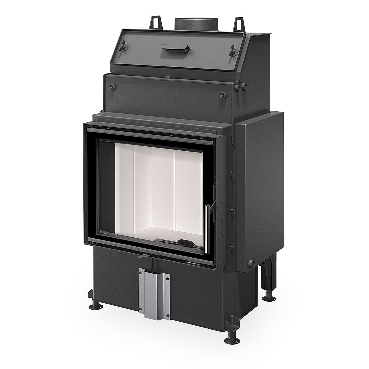 Focar termosemineu pe lemne Romotop HW4N04, dimensiuni 60x50 cm, clasa energetica A+, echipat cu kit de centrala pentru incalzirea apei. Design robust cu interior captusit cu samota si usa frontala cu sticla termorezistenta. O solutie eficienta pentru integrarea in sistemele de incalzire centrala, oferind confort termic pe termen lung in locuinte moderne.